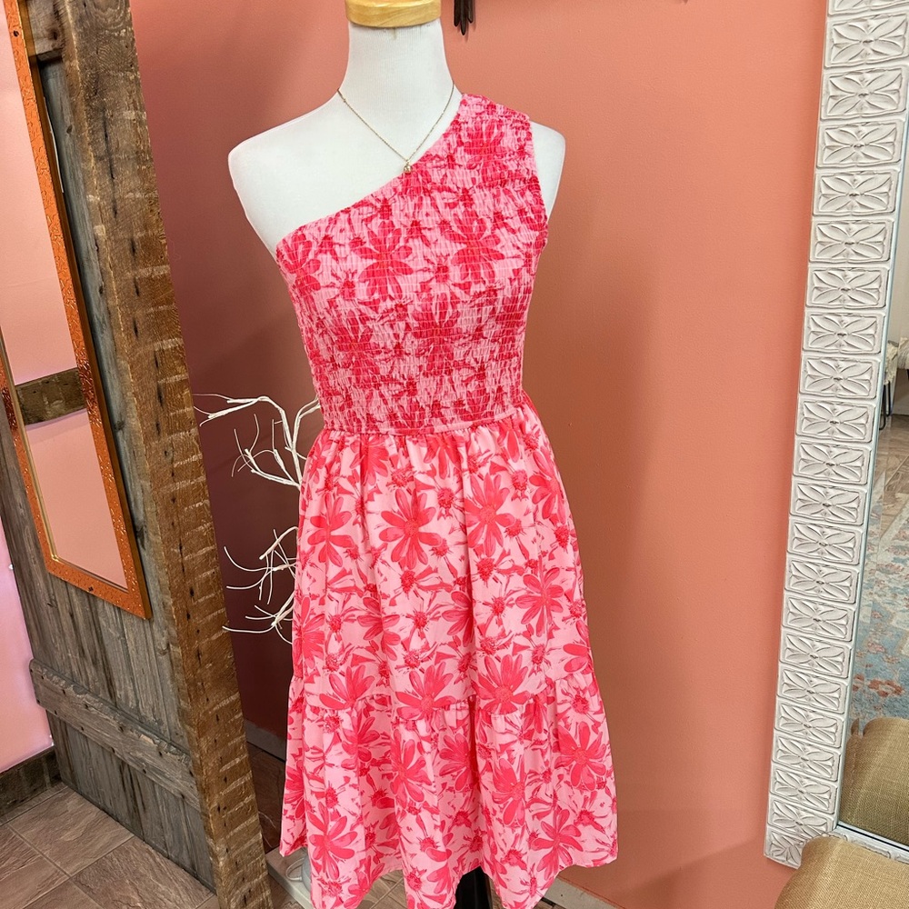 NWT! Pink Floral One-Shoulder Dress